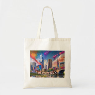 Cleveland Skyline Abstract Art Tote Bag