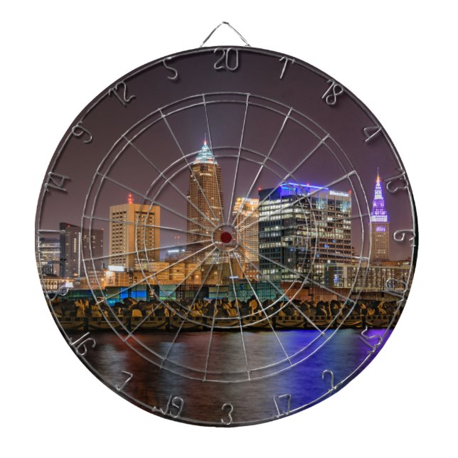 Cleveland Skyline at Night Dart Board (Front)