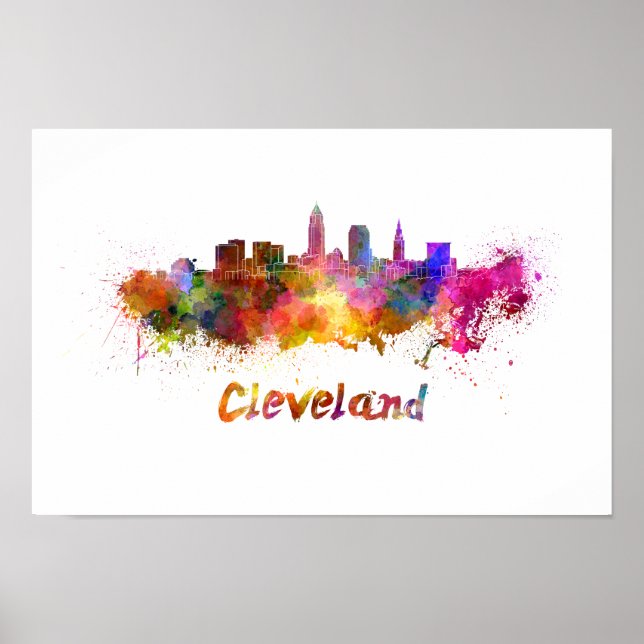 Cleveland skyline in watercolor poster (Front)