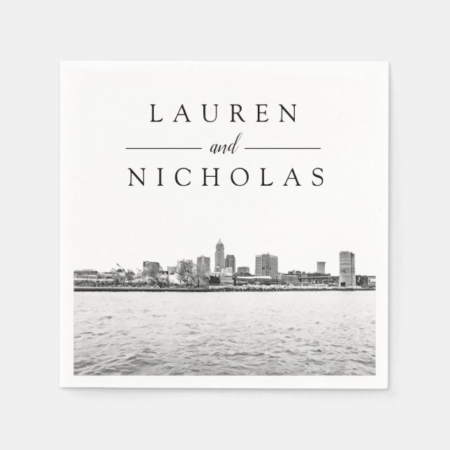 Cleveland Skyline Personalized Wedding Napkins (Front)