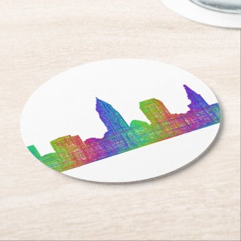 Cleveland Skyline Round Paper Coaster by ZYDDesign at Zazzle