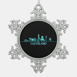Cleveland Skyline Snowflake Pewter Christmas Ornament