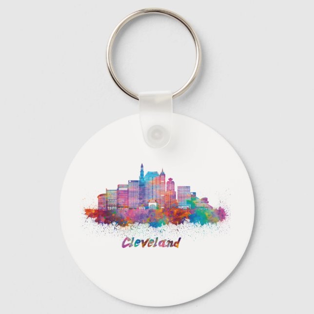 Cleveland skyline watercolor keychain (Front)