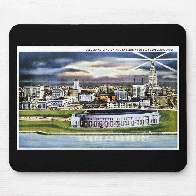 Cleveland Stadium Skyline at Dusk, Cleveland, Ohio Mouse Pad (Front)