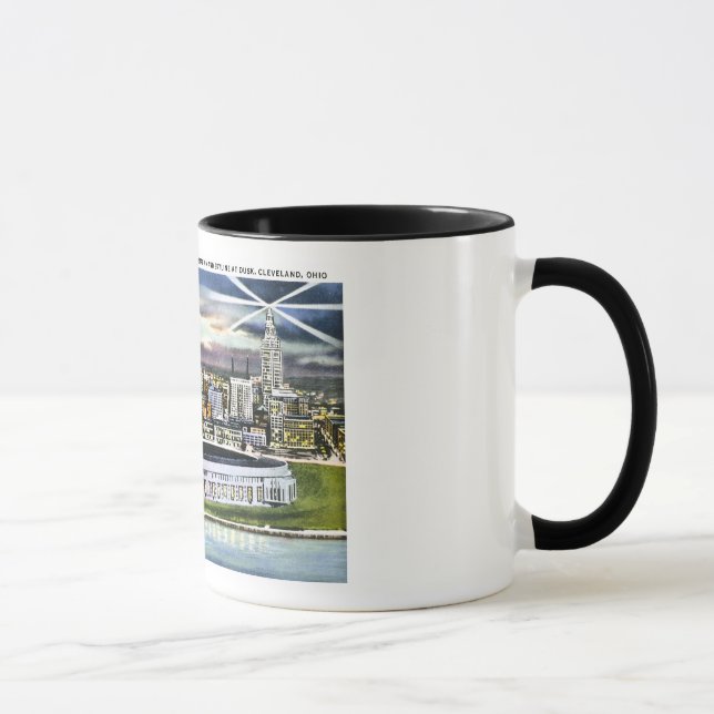Cleveland Stadium Skyline at Dusk, Cleveland, Ohio Mug (Right)