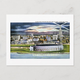 Cleveland Stadium Skyline at Dusk, Cleveland, Ohio Postcard
