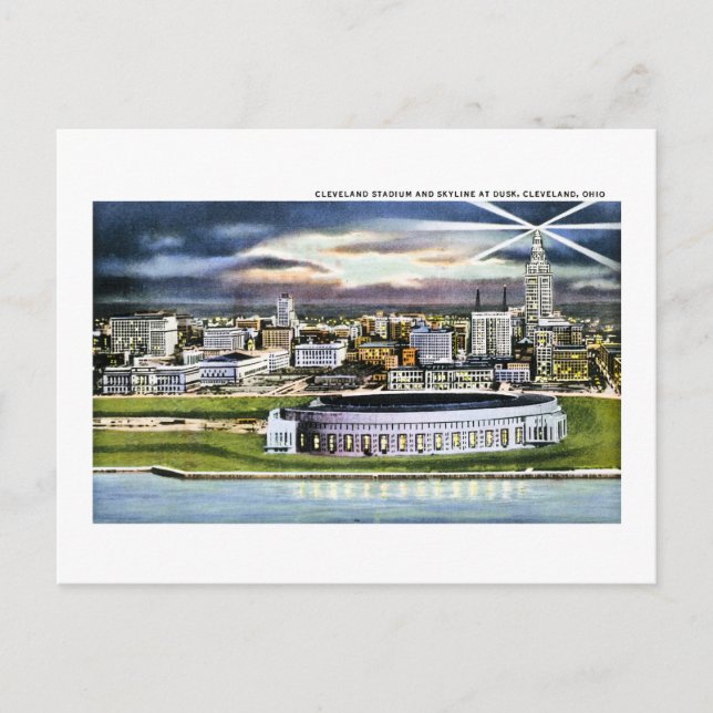 Cleveland Stadium Skyline at Dusk, Cleveland, Ohio Postcard (Front)