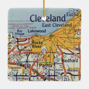 Cleveland Vintage Map Ceramic Ornament