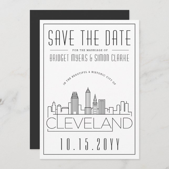Cleveland Wedding | Stylized Skyline Save the Date Invitation (Front/Back)