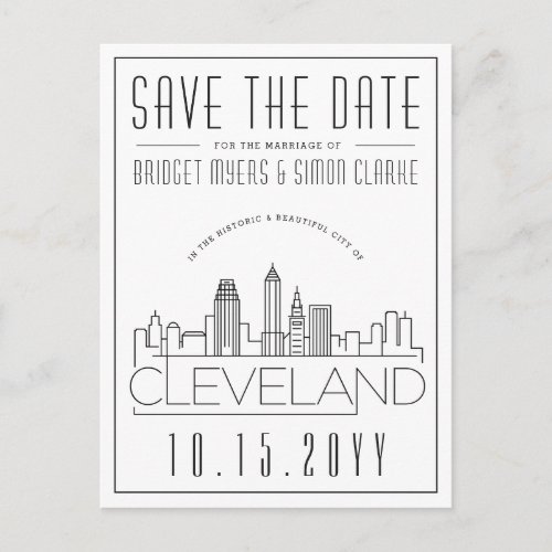 Cleveland Wedding  Stylized Skyline Save the Date Postcard
