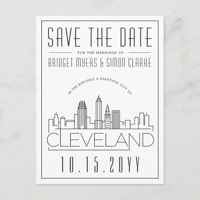 Cleveland Wedding | Stylized Skyline Save the Date Postcard (Front)