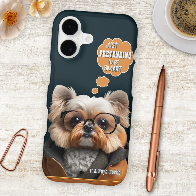 Clever and Smart Funny Dog Case-Mate iPhone Case (Phone case featuring an illustration of a cute smart dog with glasses and your own funny texts)