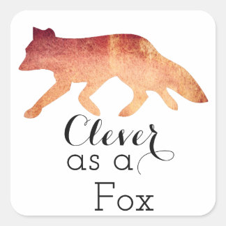Clever as a Fox Typographical Watercolor Square Sticker