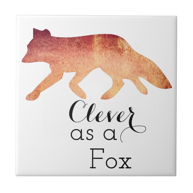Clever as a Fox Typographical Watercolor Tile (Front)