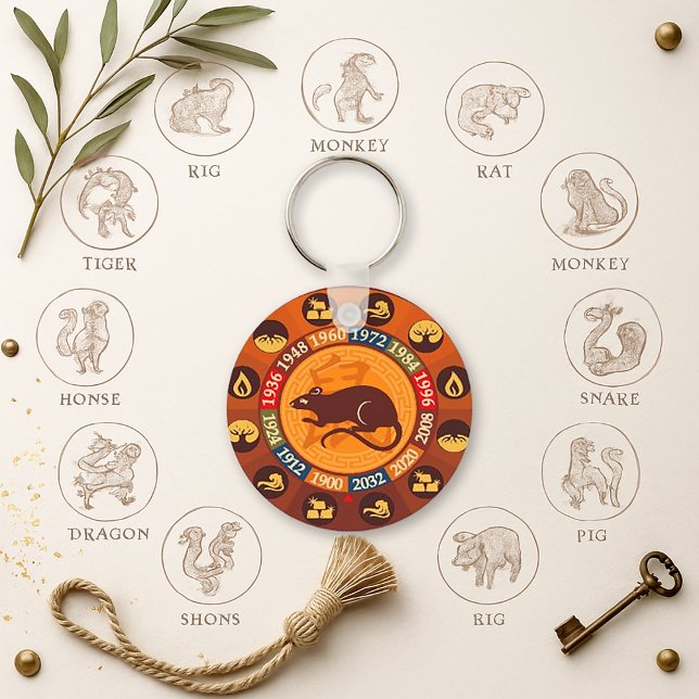 Clever Deep Brown Rat Zodiac Lunar Birthday Keychain (Creator Uploaded)