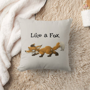Clever Fox Cartoon – “Like a Fox” Design Throw Pillow
