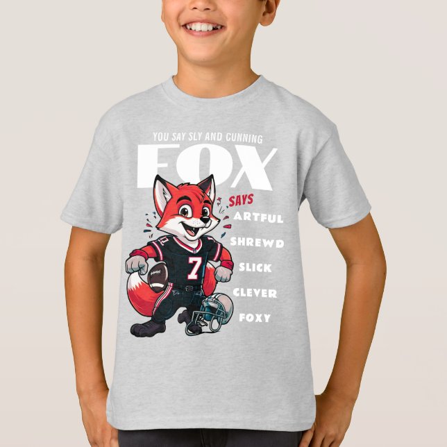 Clever Foxy Fox Gray Cartoon Boys Ash T-Shirt (Front)