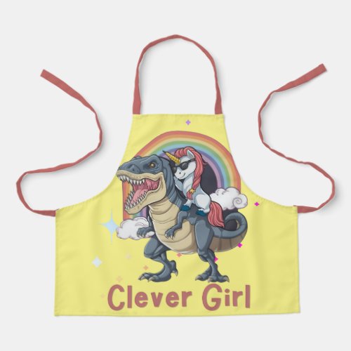 Clever Girl_ Unicorn Riding Dinosaur Edition Apron