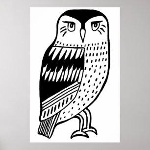 Clever Owl black line drawing on white Poster