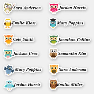 Clever Owls Custom Multiple Name Stickers