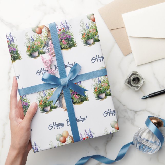 Clever rabbit Balloons Happy Birthday Wrapping Paper (Gifting)