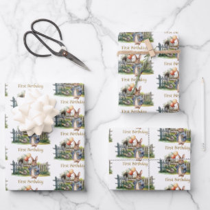 Clever rabbit with big tummy First Birthday Wrapping Paper Sheets