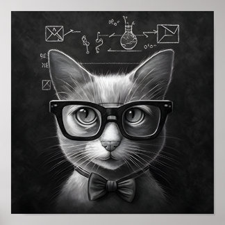 Clever Schrödinger's Cat - Black and White Poster