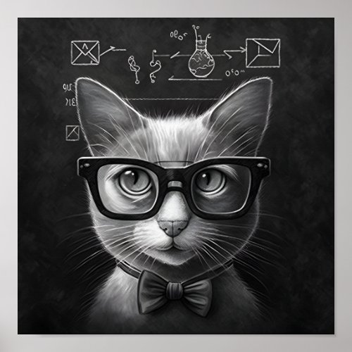 Clever Schrdingers Cat _ Black and White  Poster