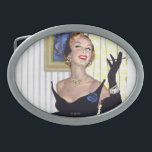 Clever Women Are Dangerous Too Oval Belt Buckle<br><div class="desc">Artist:Joe DeMers | Woman in black dress and hat smoking a cigarette</div>
