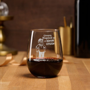 Cleverly Disguised As A Senior Citizen Golf Etched Stemless Wine Glass