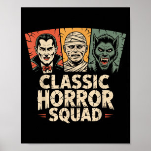 Clic Horror Squad Vintage Retro Monster Halloween Poster