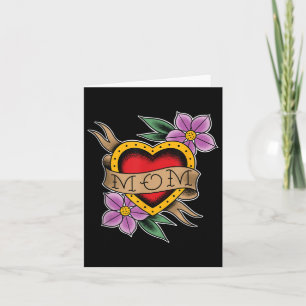 Clic Mom Heart And Flowers Old School Tattoo Art Card