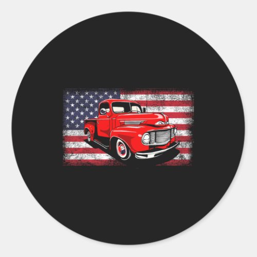 Clic Old Pickup Truck American Flag 4th Of July  Classic Round Sticker