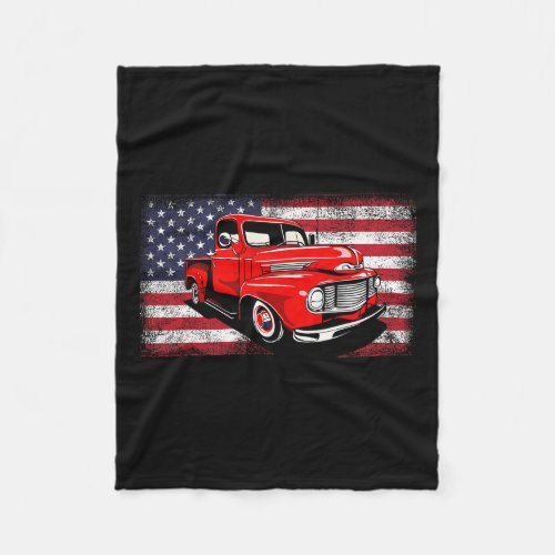 Clic Old Pickup Truck American Flag 4th Of July  Fleece Blanket
