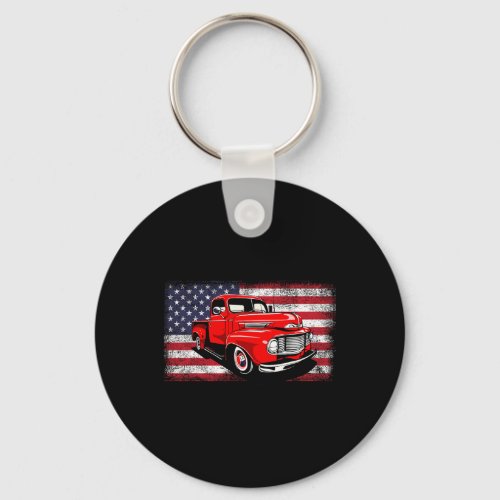 Clic Old Pickup Truck American Flag 4th Of July  Keychain