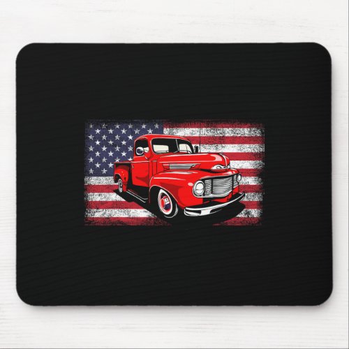 Clic Old Pickup Truck American Flag 4th Of July  Mouse Pad