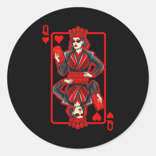 Clic Whimsical Queen Of Hearts Sungles Playing Car Classic Round Sticker