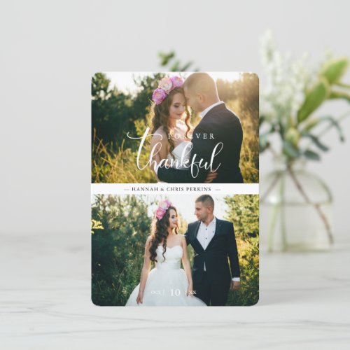 Click 2 Photos Bride  Groom Collage Hand Lettered Thank You Card