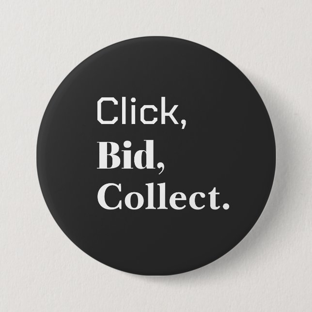 Click, Bid, Collect. Book Button (Front)