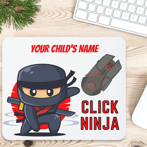 Click Ninja Blue Gray and Red Personalized Mouse Pad