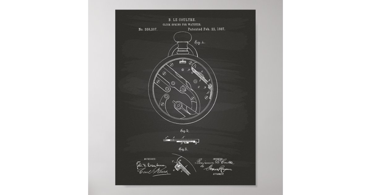 Click Spring Watch 1887 Patent Art Chalkboard Poster | Zazzle