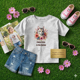 Clico Cute and Cosmos Flowers / Cat Lover Toddler T-shirt
