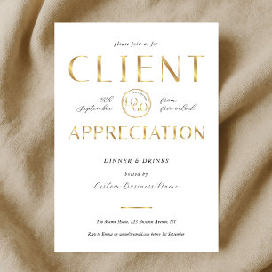 Client Appreciation Day White & Gold Logo Company Invitation