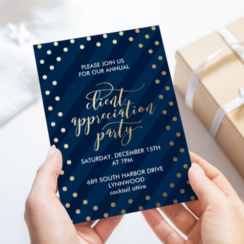 Client Appreciation Foil Navy Holiday Party Invitation