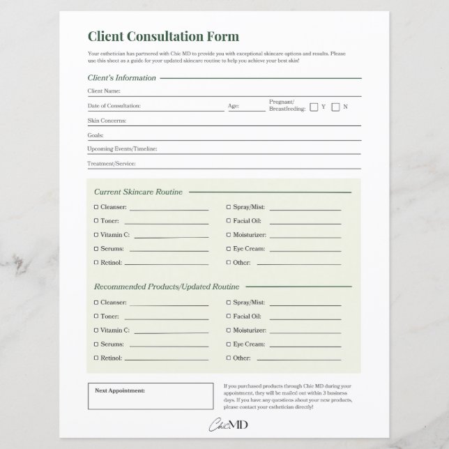 Client Consultation Sheet (Front)