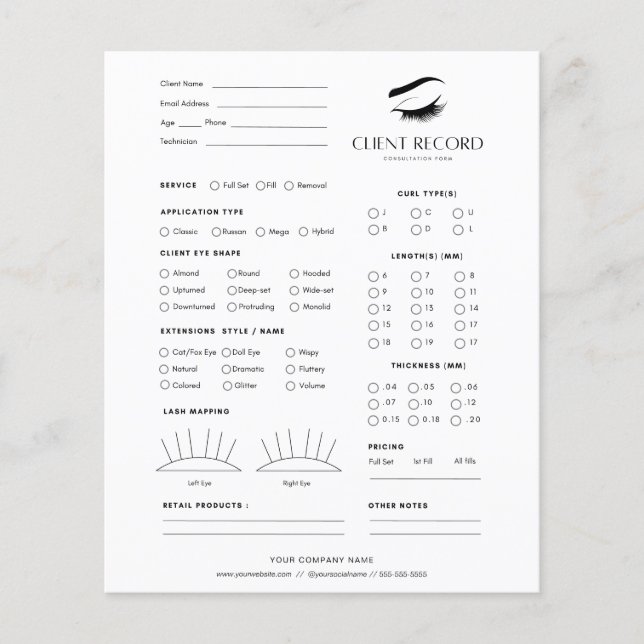 Client Record Eyelash Extension // Consultation Flyer (Front)