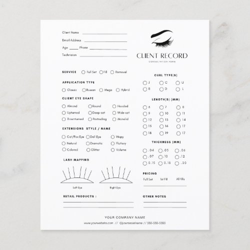 Client Record Eyelash Extension  Consultation Flyer
