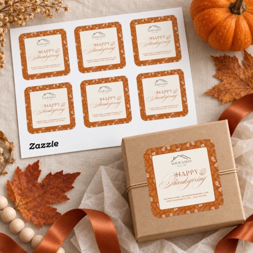 Client Thanksgiving Business | Custom Logo Autumn Square Sticker