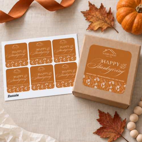 Client Thanksgiving Business | Custom Logo Autumn Square Sticker