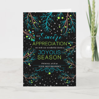 Clients Business Modern Blue and Green Custom Name Holiday Card